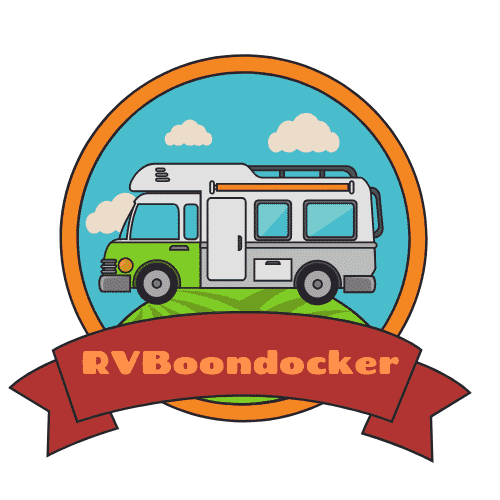 RV Boondocker logo with an RV camping on a hill. A website for free boondocking near me and RV camping information and articles