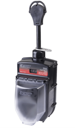 Image showcasing the advanced Progressive Industries EMS PTX, a notable contender for the best RV surge protector, demonstrating its user-friendly features and robust design.